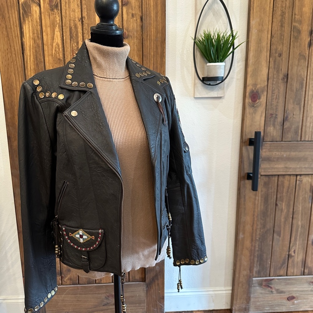 Double D Ranch Dark Brown Cayuse Biker Leather Jacket